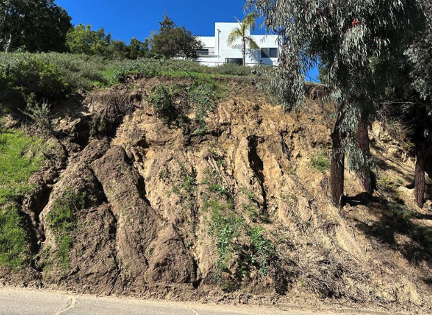 Section of hillside off Carrillo Street that is slowly eroding at the base.